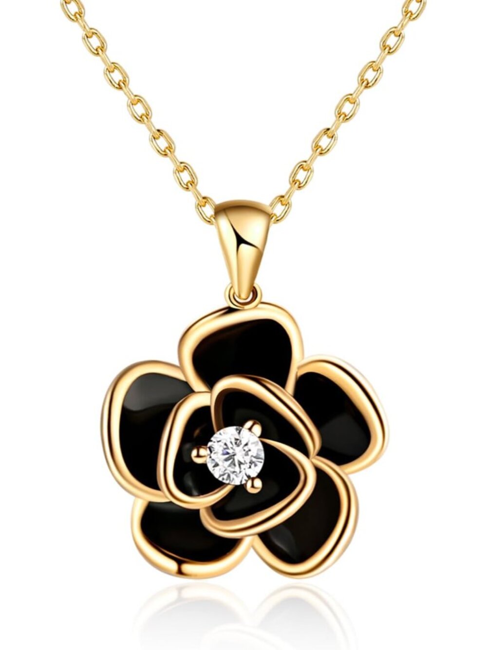 14K Gold Rose Flower Necklace For Women Sterling Silver Dainty Rose Gold Pendant